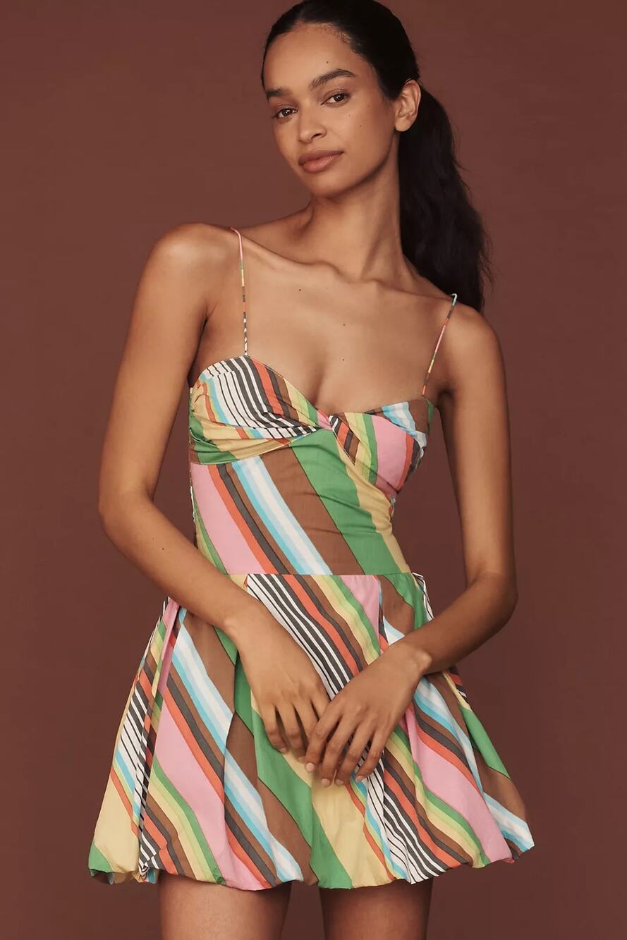 NWT Anthropologie S/W/F Fitted Balloon Mini Dress $288 LARGE La Fiesta GREEN